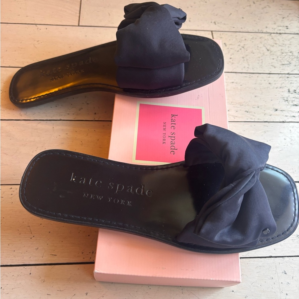 Kate Spade Black Knotted Bow Slide Mules